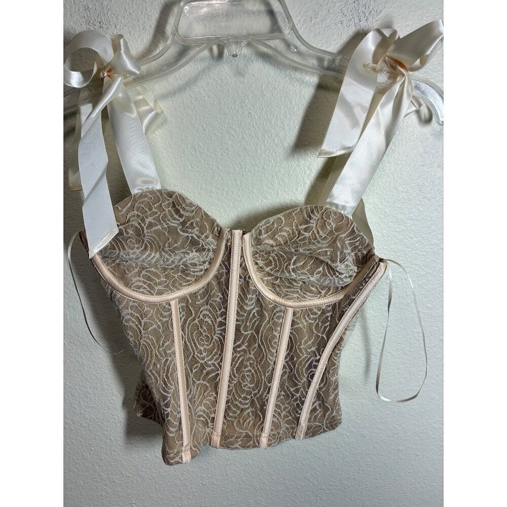 New West of Melrose Corset Tank Top Sexy Clubwear Lace Cottage Beige Size Small
